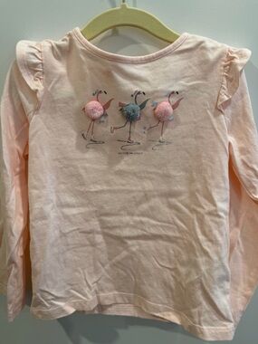 Janie and Jack Light Pink Flamingo Pom-Pom Long Sleeve Top